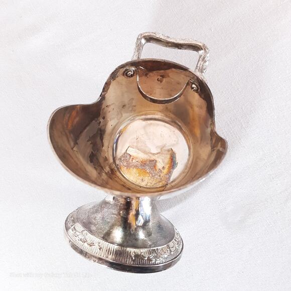 Vintage Silver Tone Sugar Scuttle Dish Ornate Distressed - Picture 6 of 9